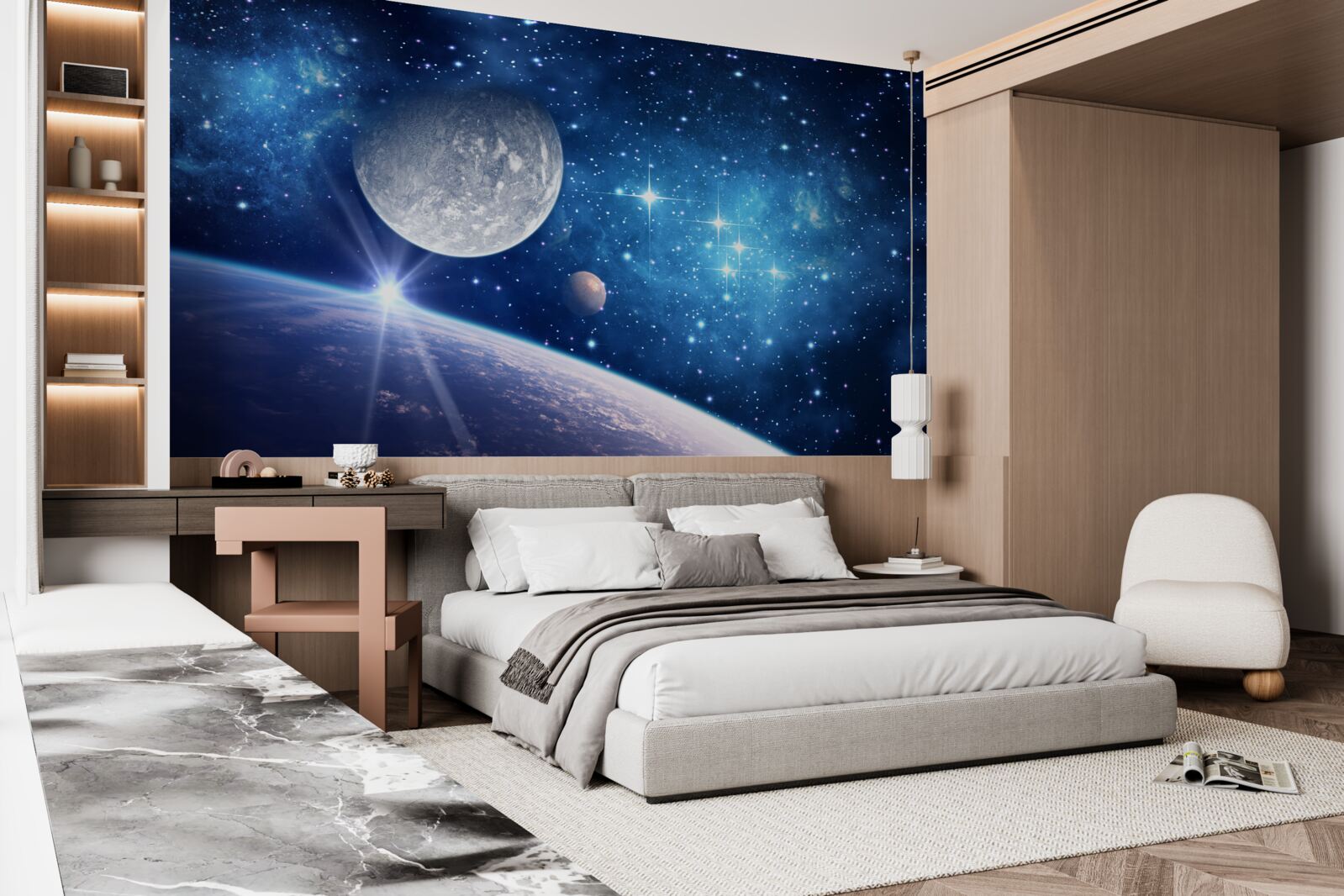 Fototapet Luna este în fundal, iar Pământul este în prim plan