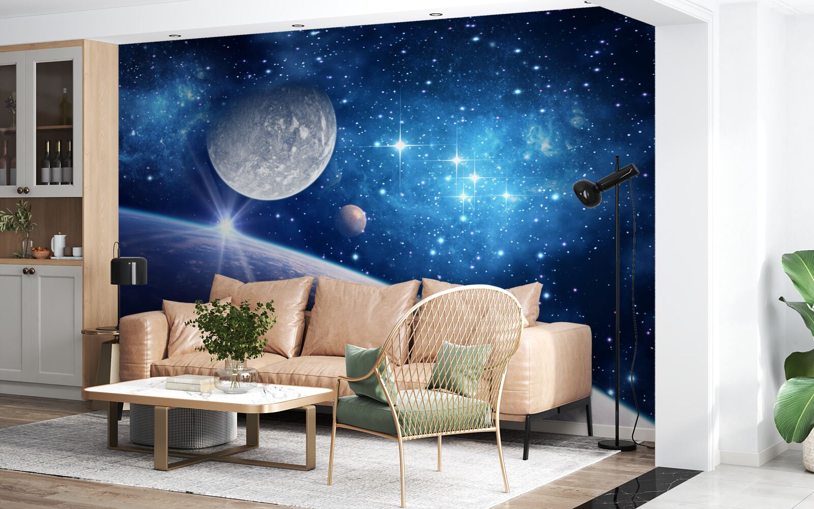 Fototapet Luna este în fundal, iar Pământul este în prim plan