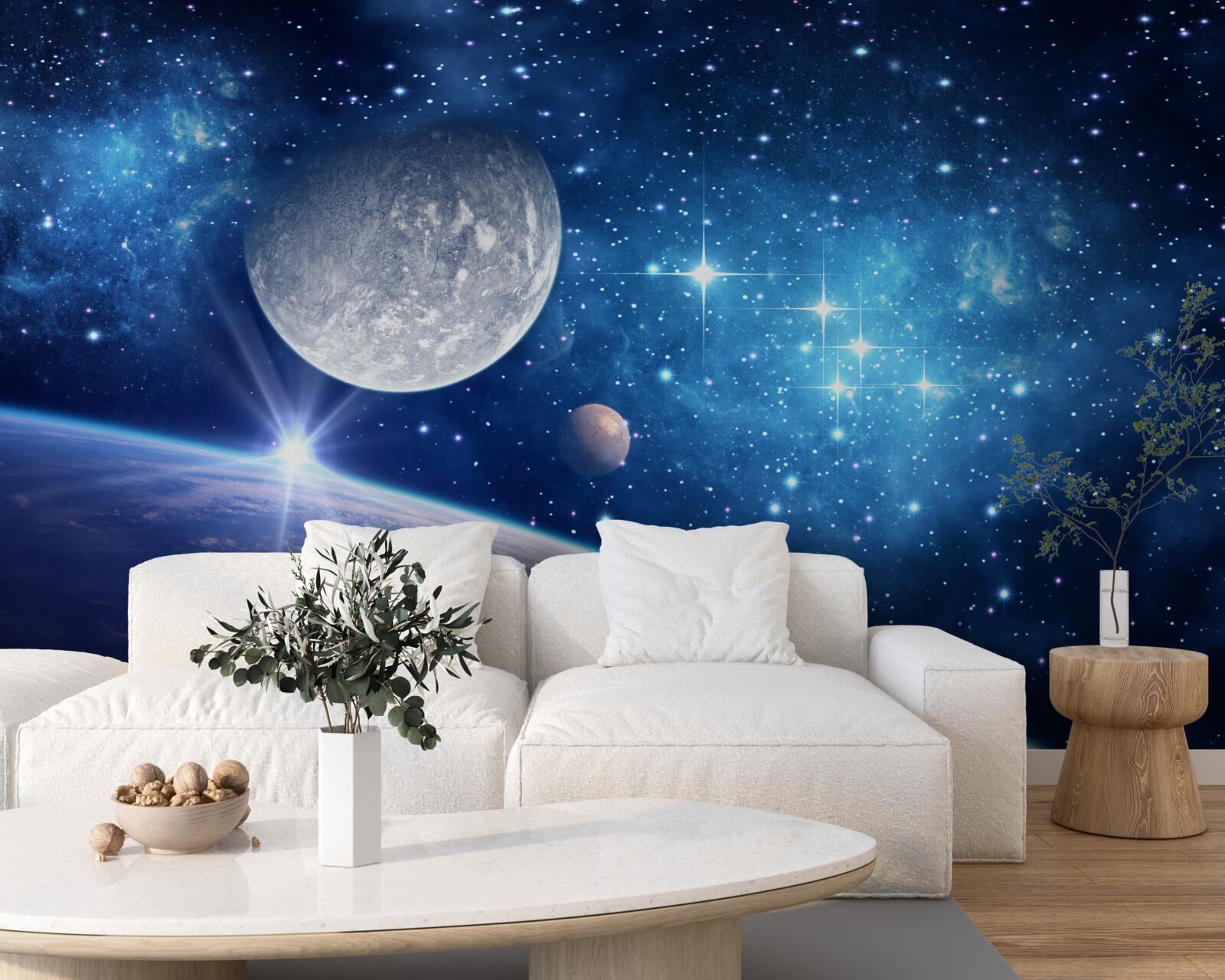Fototapet Luna este în fundal, iar Pământul este în prim plan