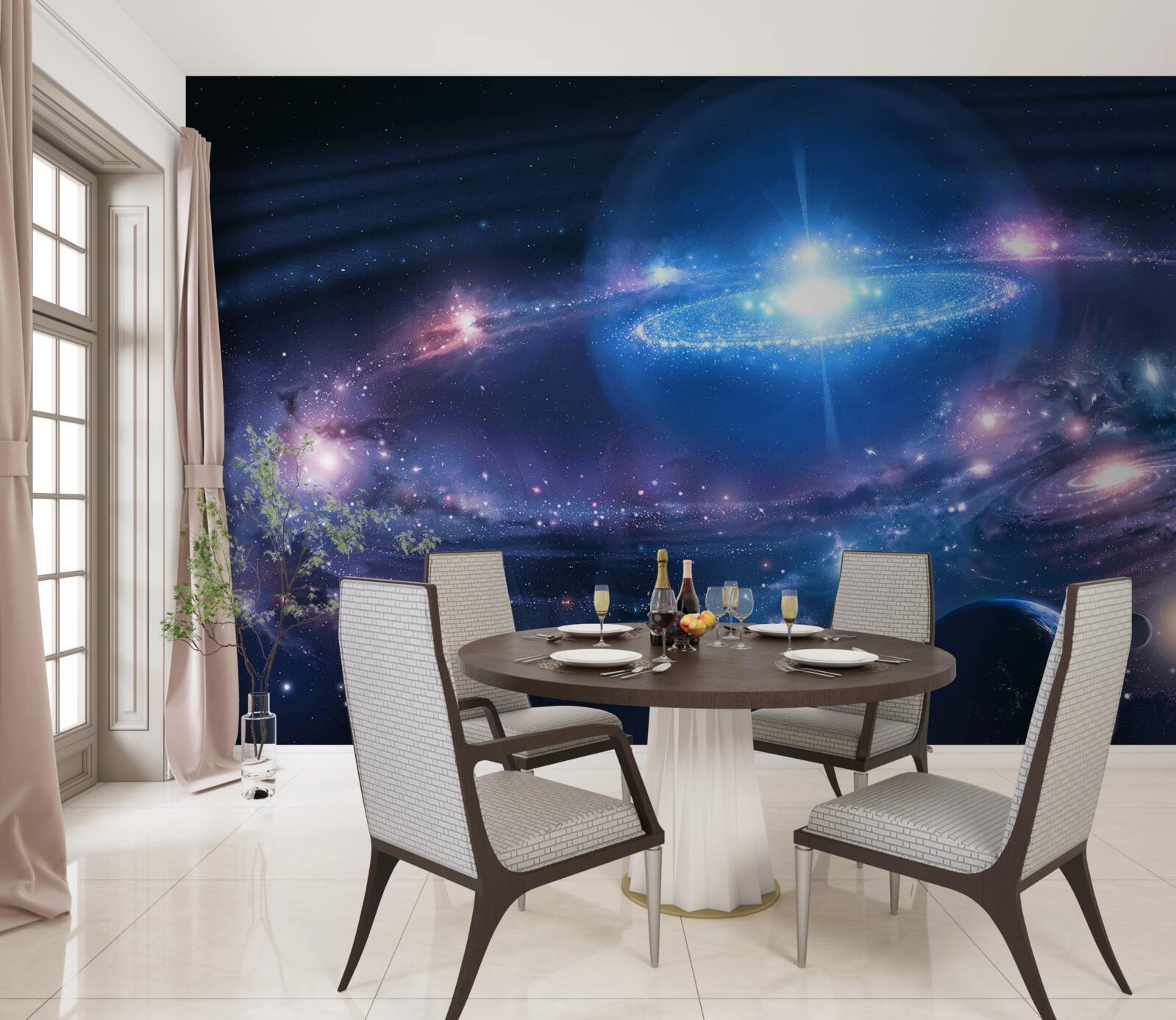 Fototapet poziția galaxiilor în spațiu unele față de altele