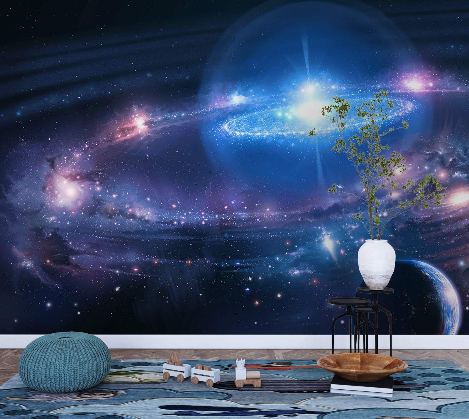 Fototapet poziția galaxiilor în spațiu unele față de altele