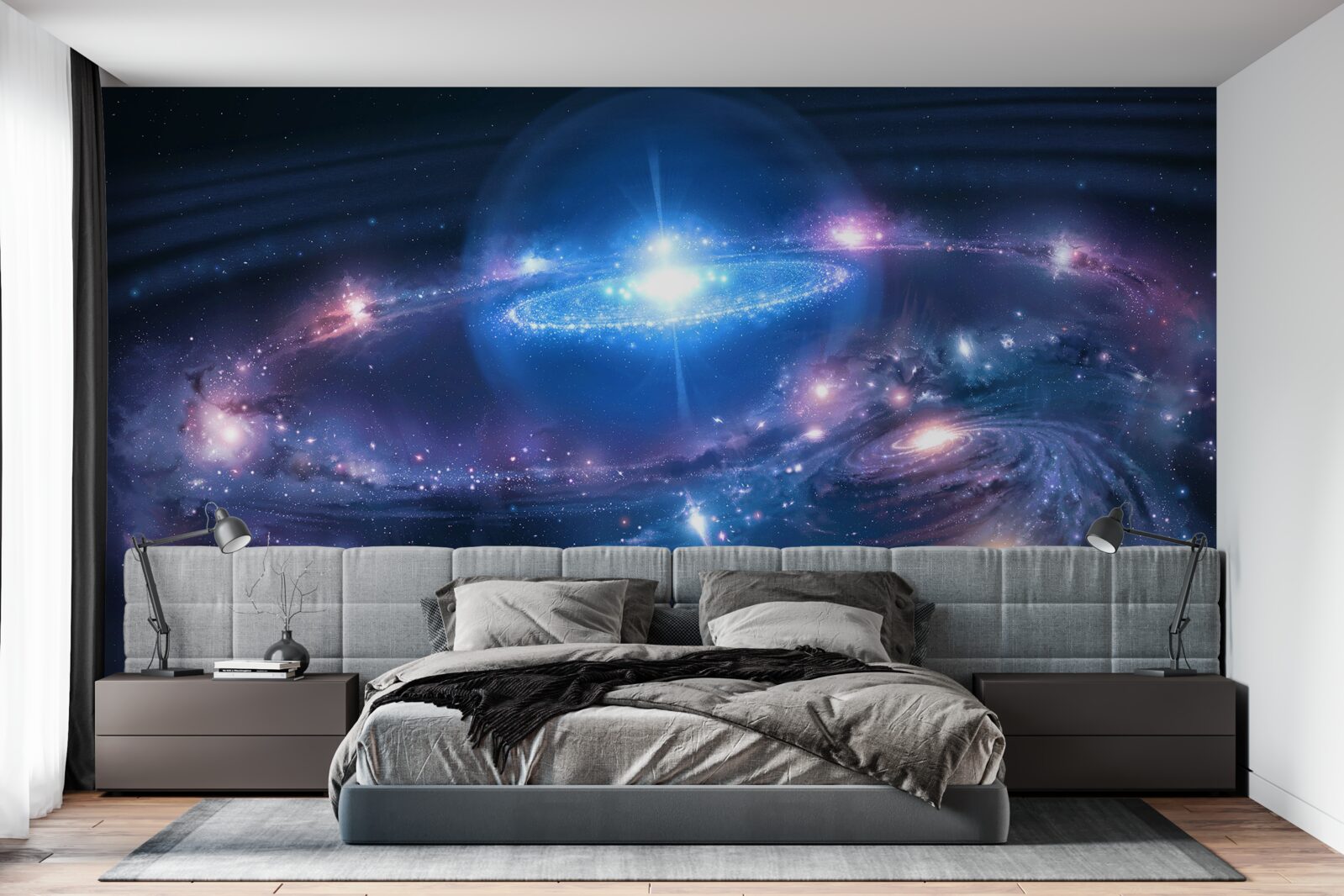 Fototapet poziția galaxiilor în spațiu unele față de altele