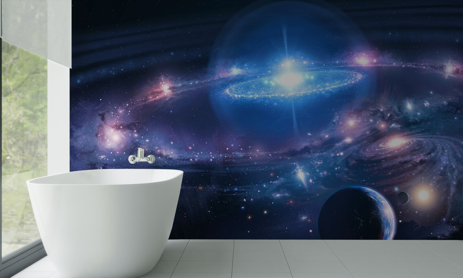 Fototapet poziția galaxiilor în spațiu unele față de altele