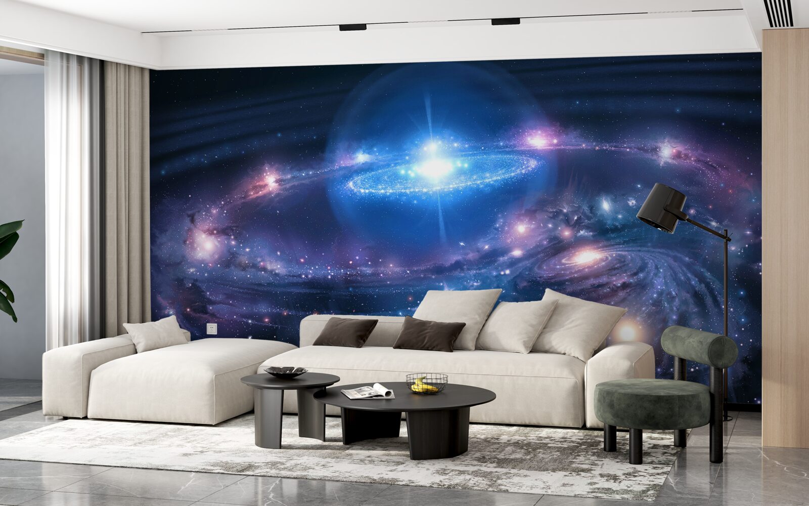 Fototapet poziția galaxiilor în spațiu unele față de altele