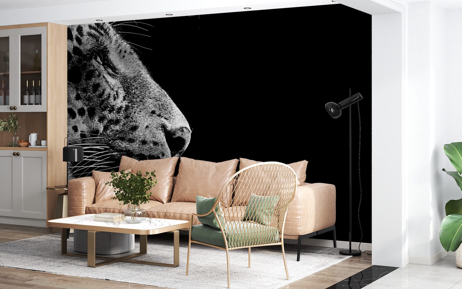 Fototapet jaguar în alb și negru