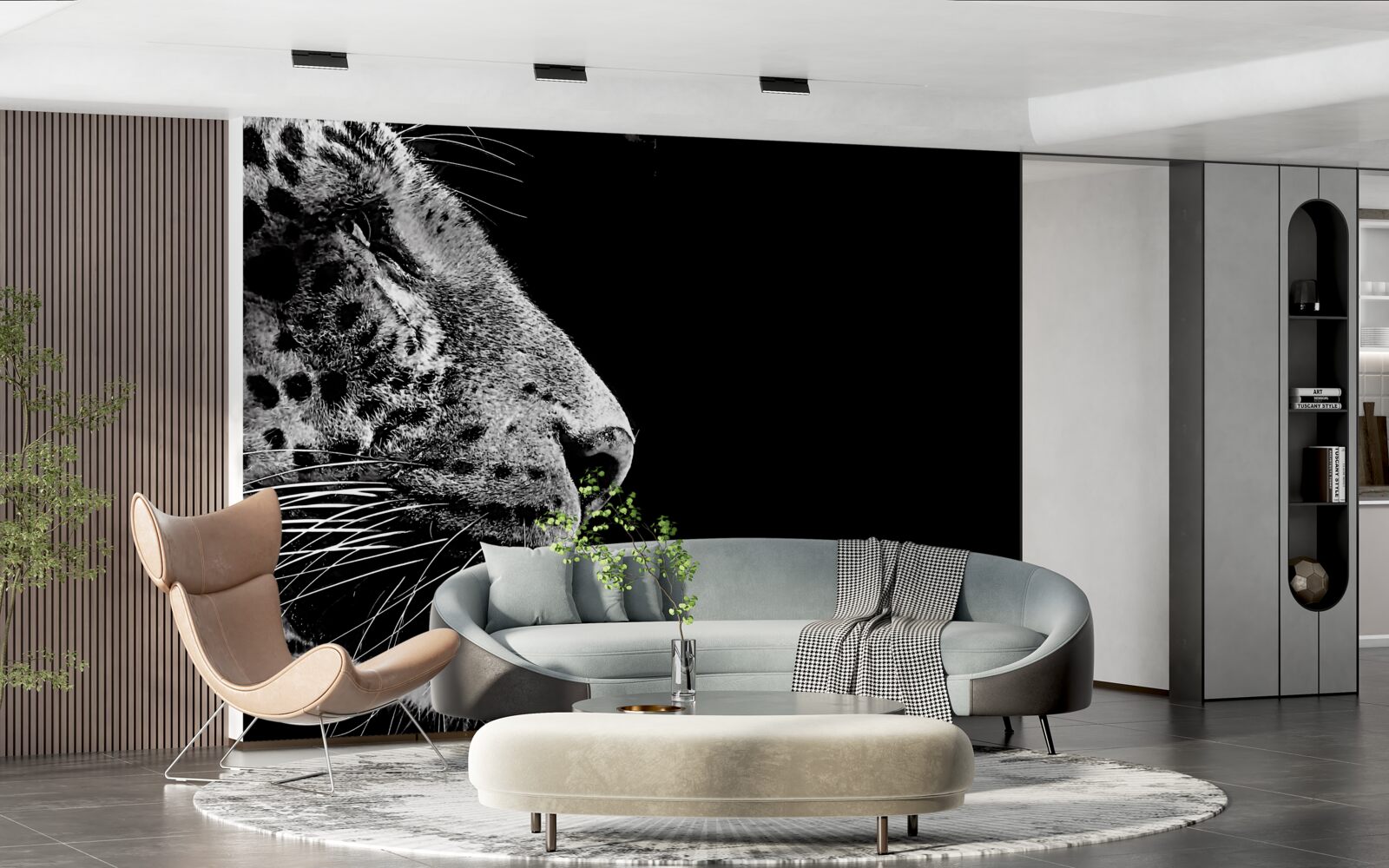 Fototapet jaguar în alb și negru