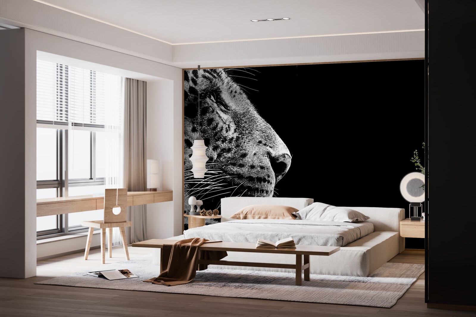 Fototapet jaguar în alb și negru