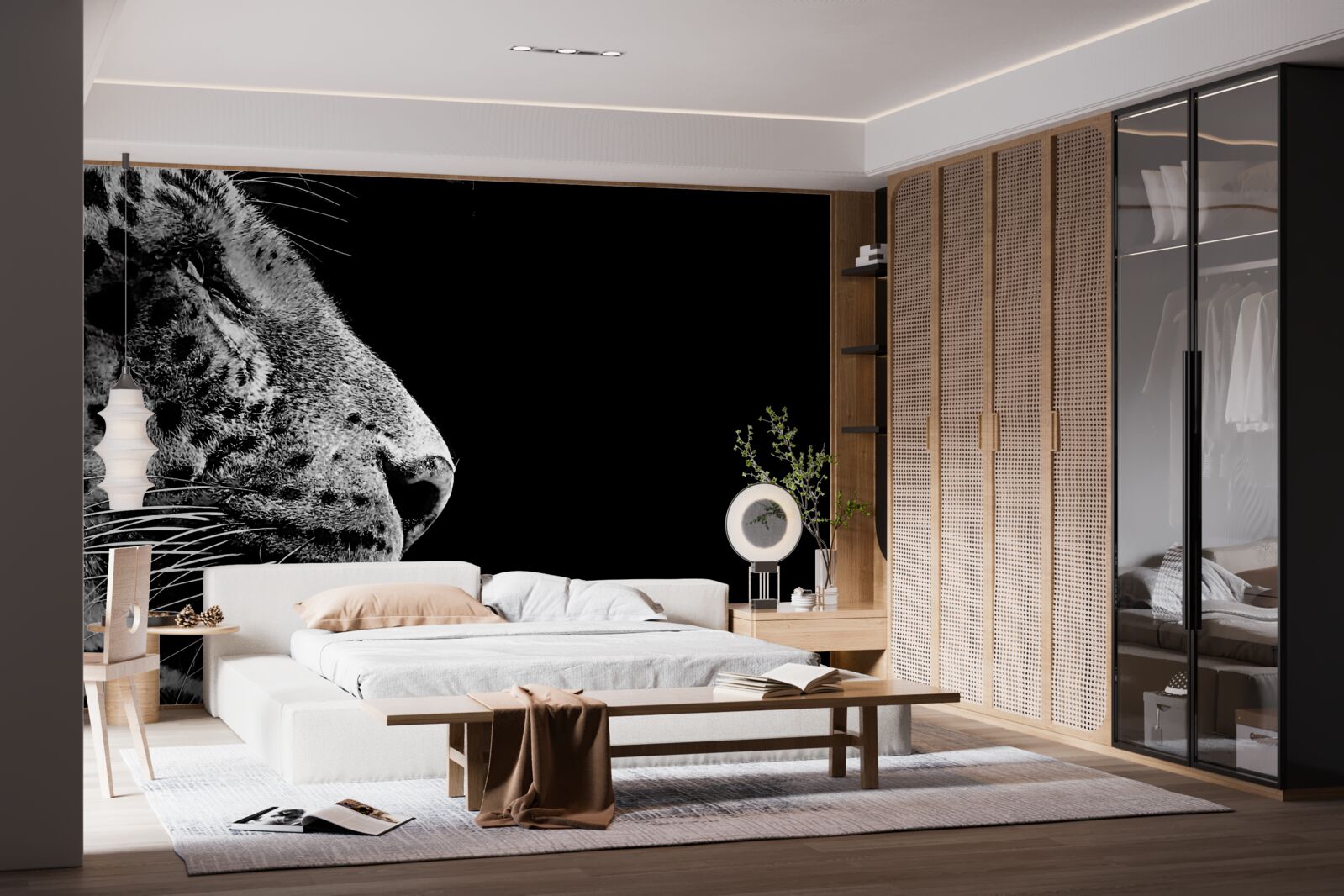 Fototapet jaguar în alb și negru