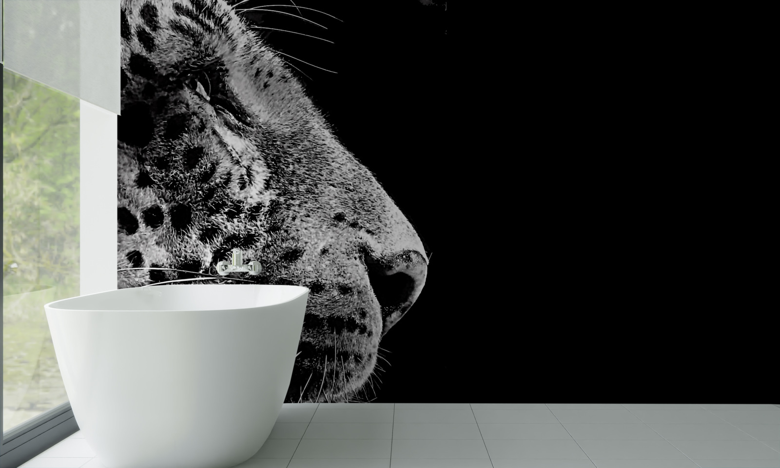 Fototapet jaguar în alb și negru