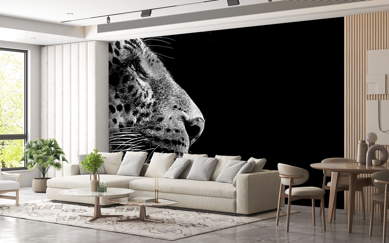 Fototapet jaguar în alb și negru
