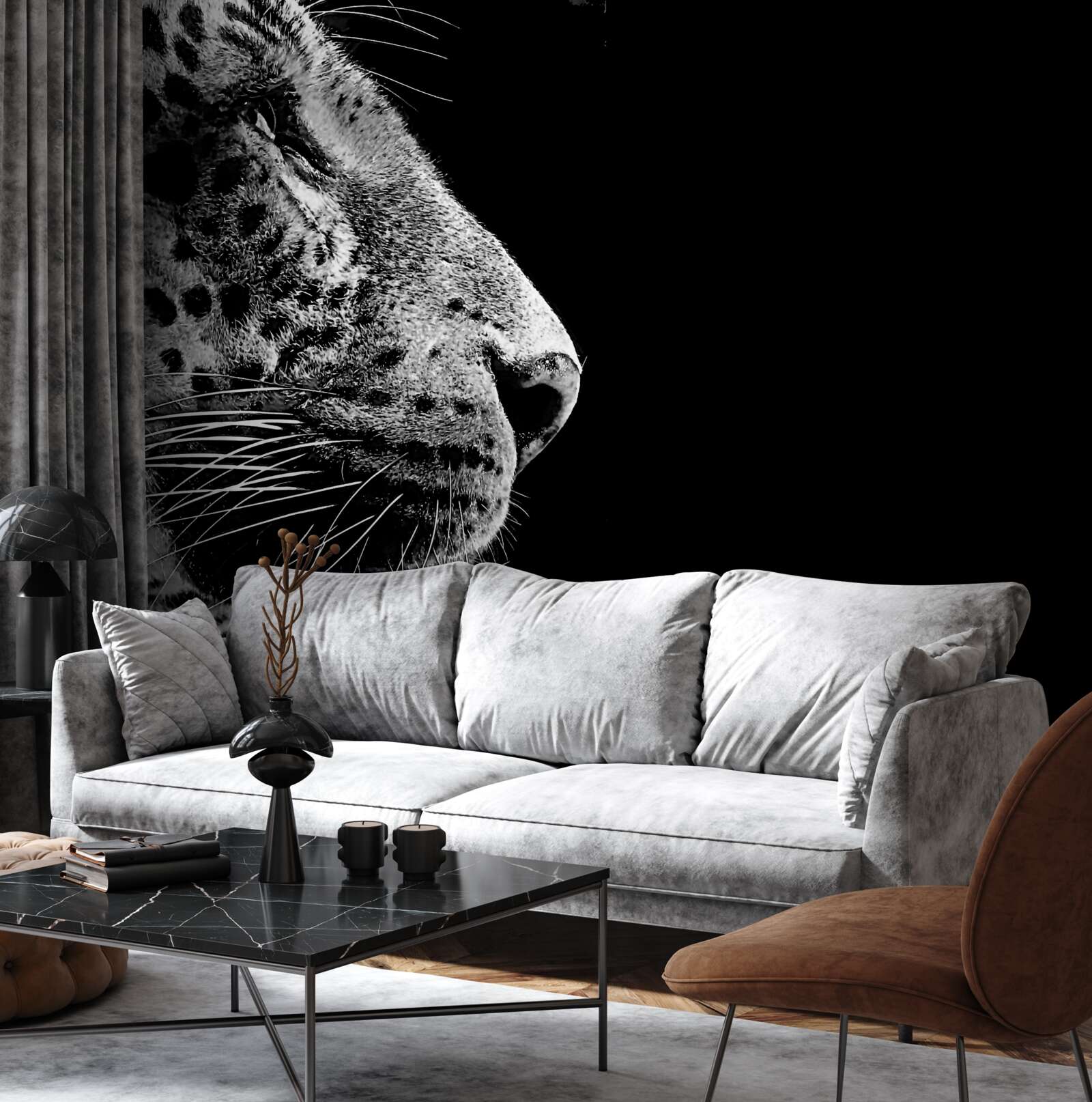 Fototapet jaguar în alb și negru