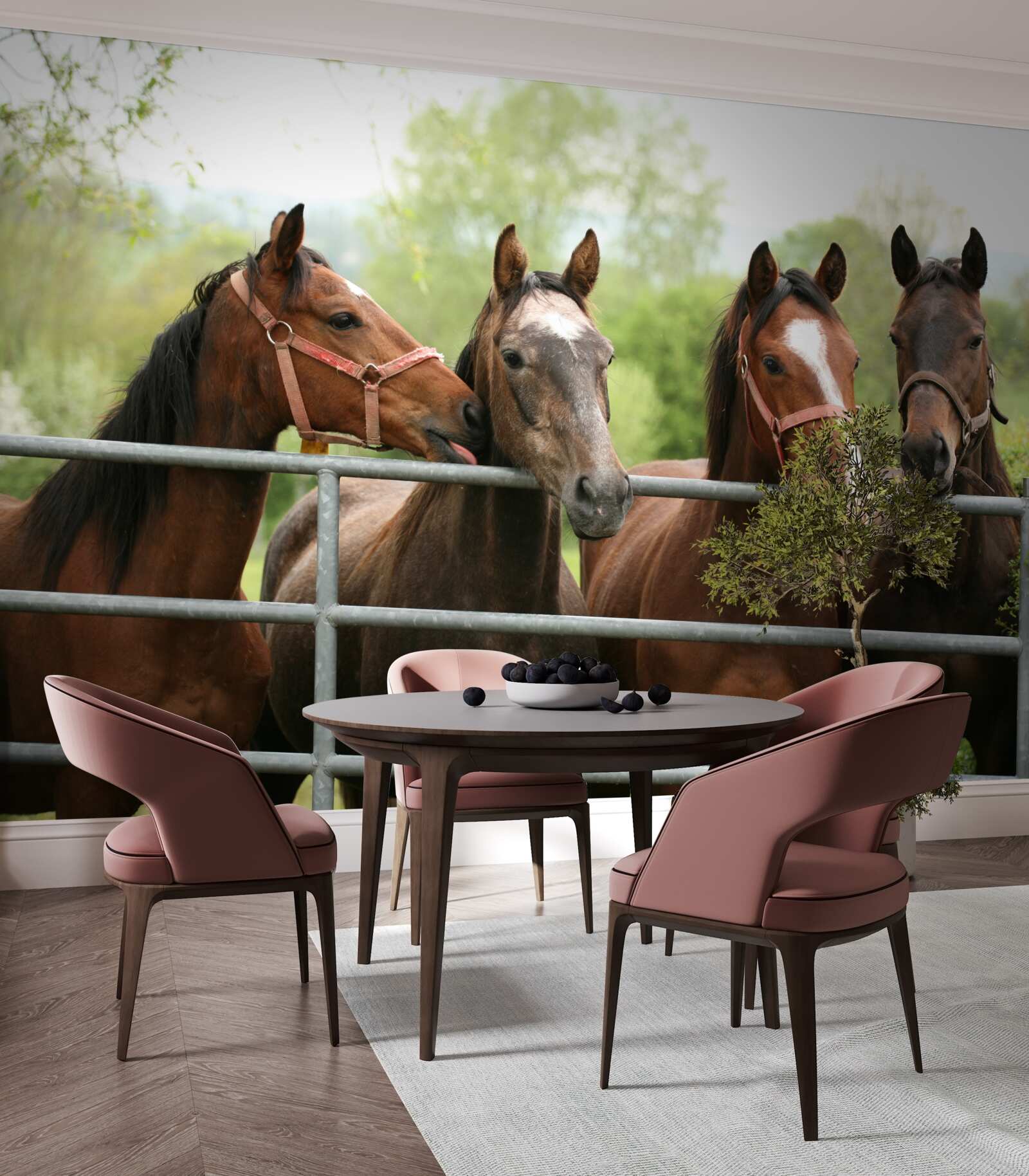 Fototapet există patru cai maro în incintă