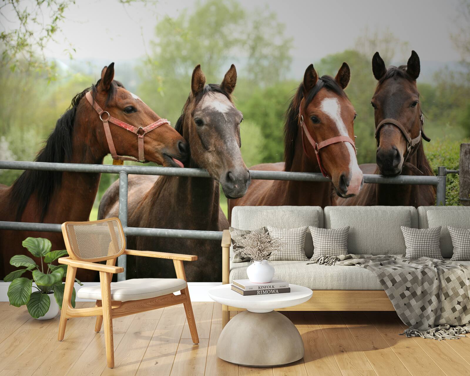 Fototapet există patru cai maro în incintă