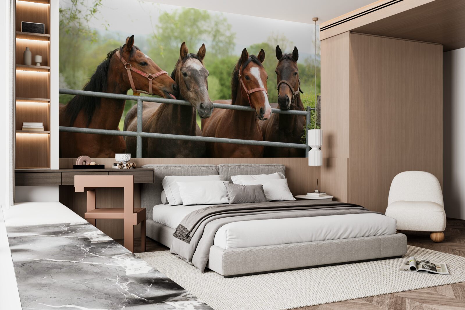 Fototapet există patru cai maro în incintă