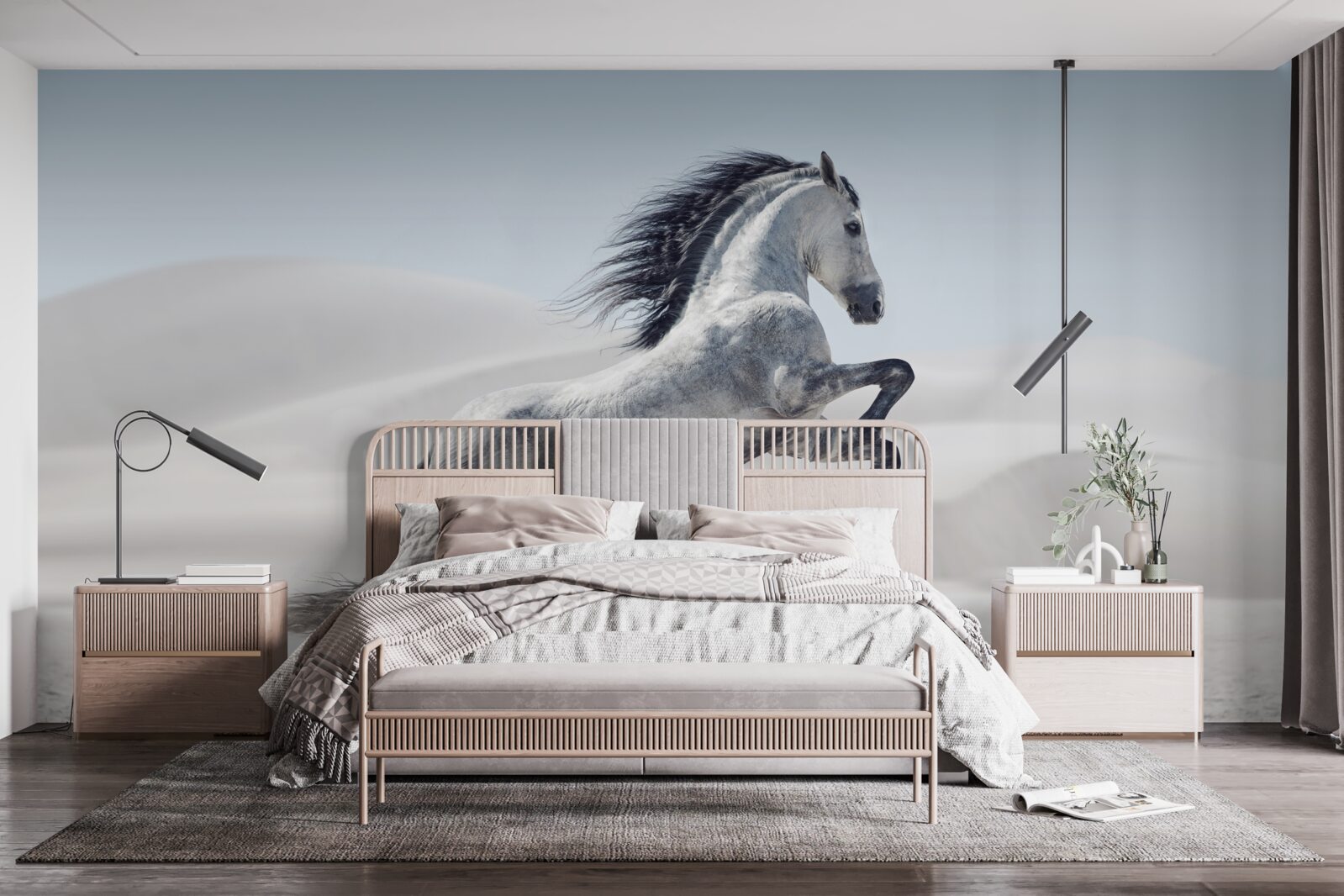 Fototapet un cal puternic care galopează prin deșert