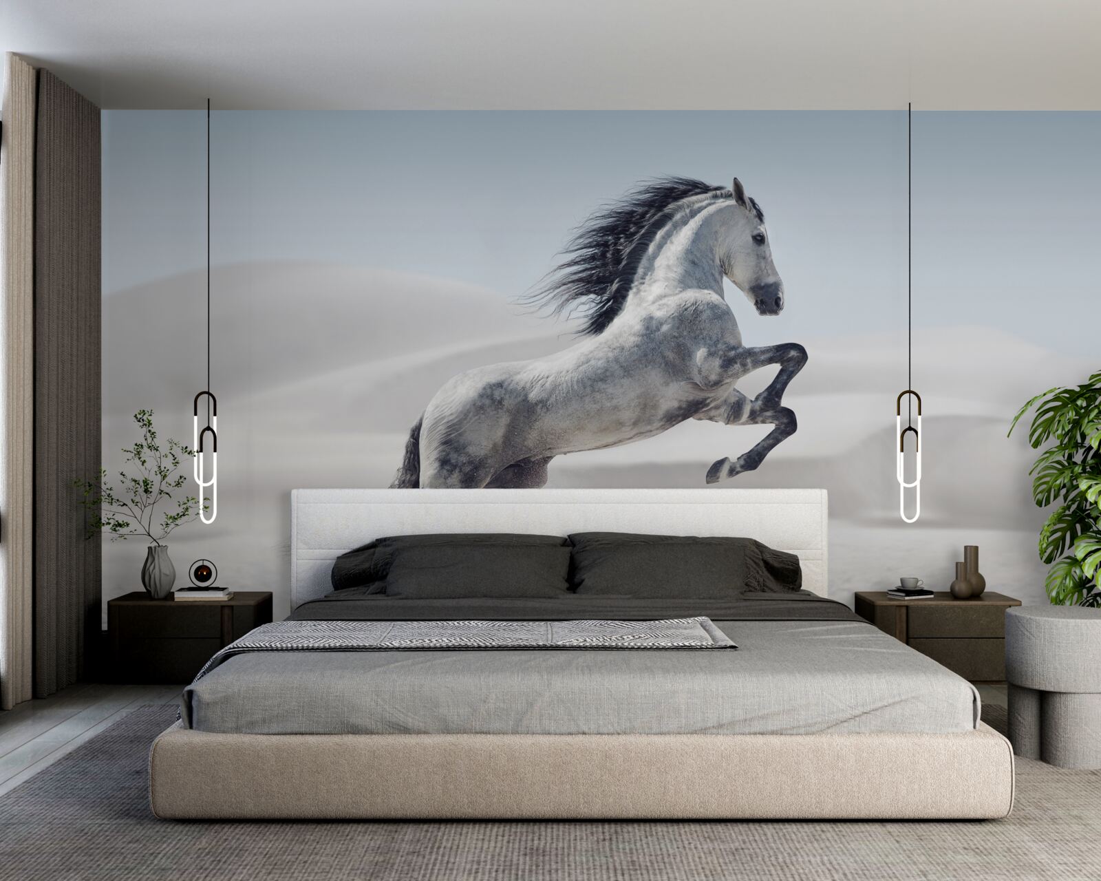 Fototapet un cal puternic care galopează prin deșert