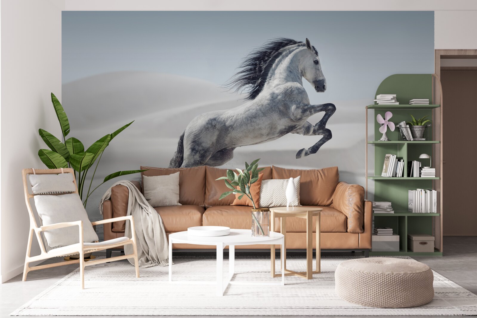 Fototapet un cal puternic care galopează prin deșert