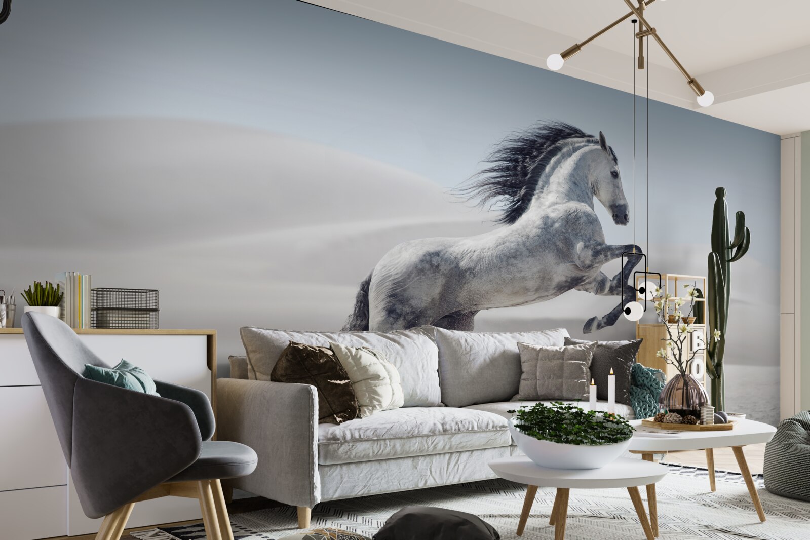 Fototapet un cal puternic care galopează prin deșert