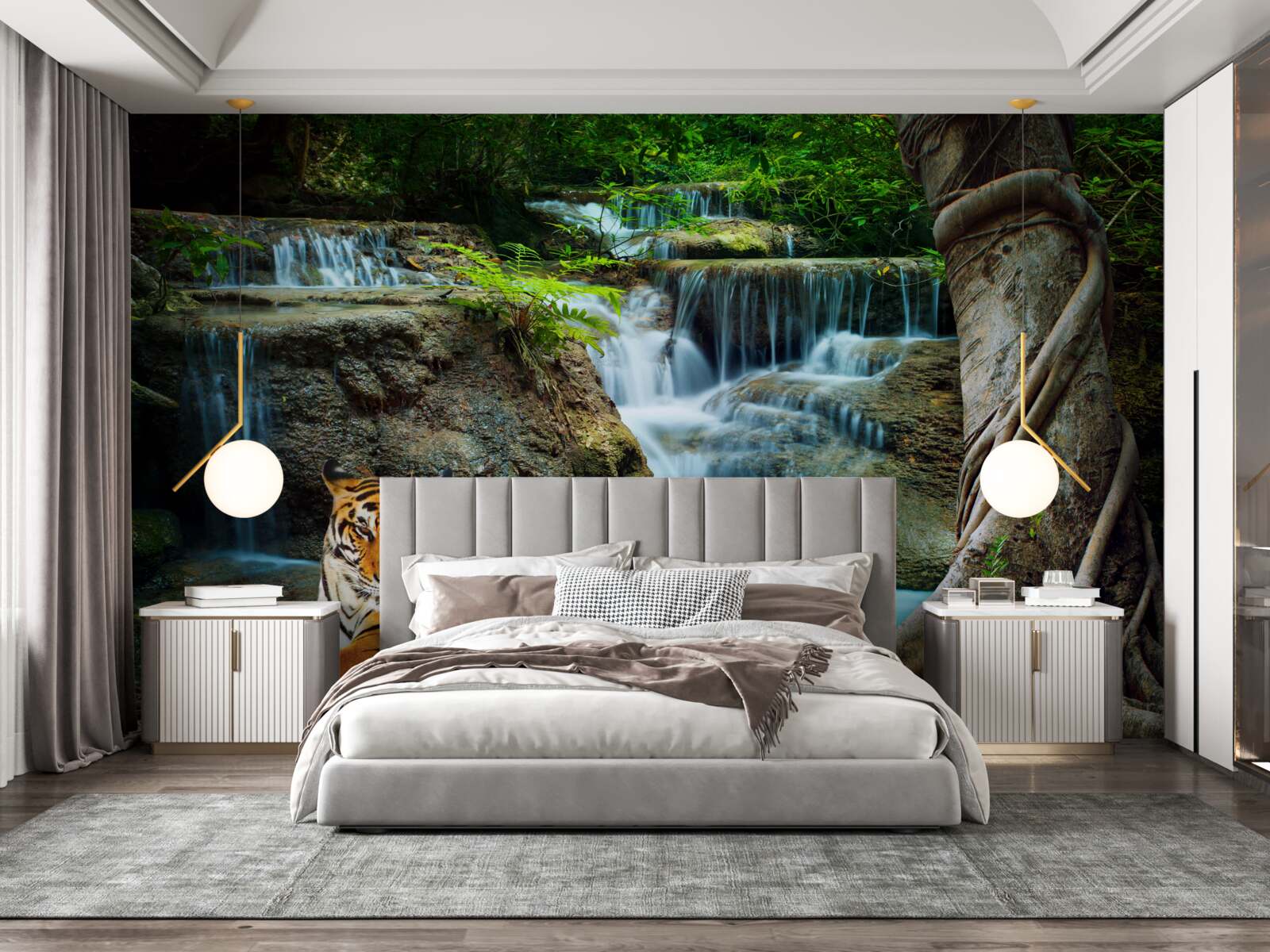 Fototapet am petrecut timp la o cascadă din pădure