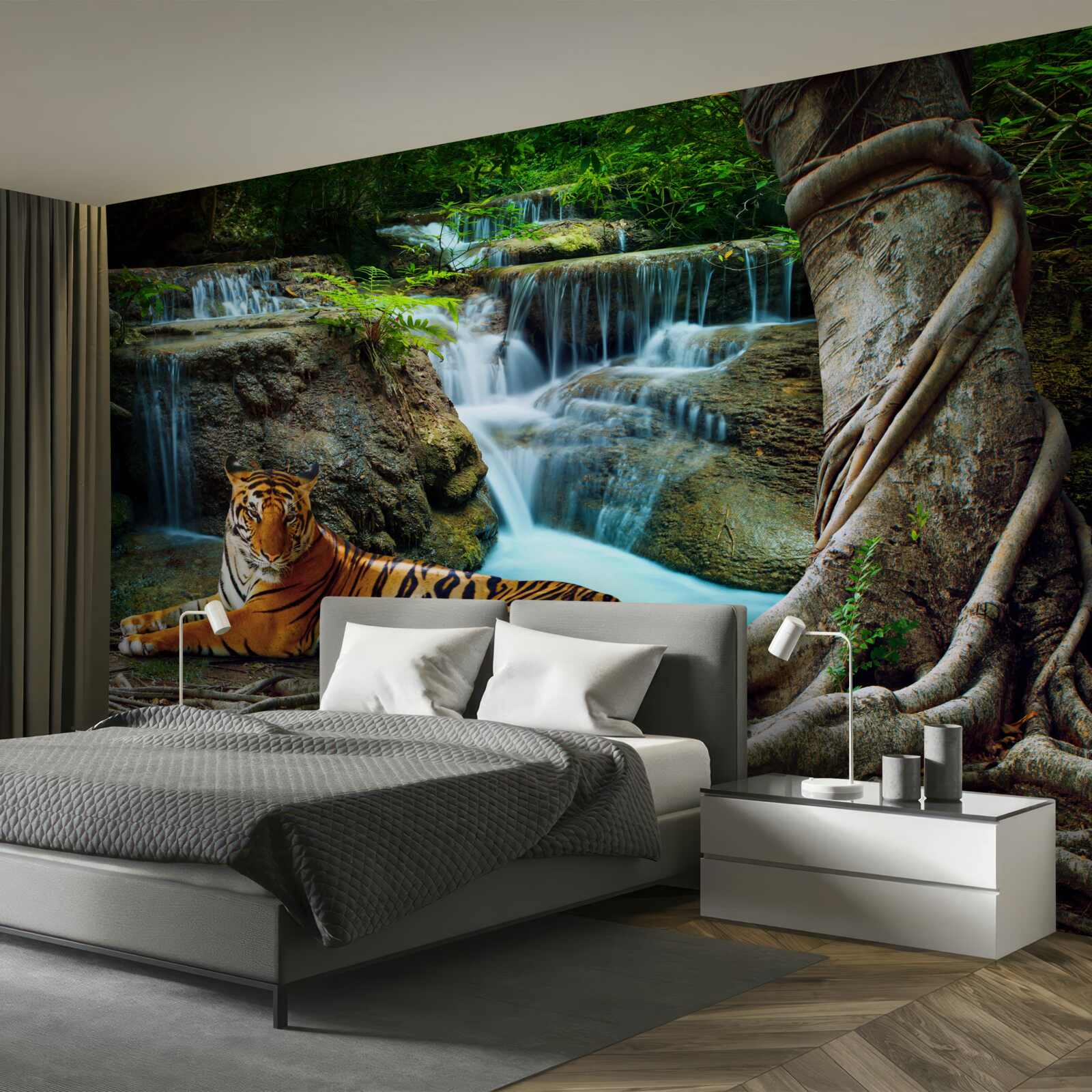 Fototapet am petrecut timp la o cascadă din pădure