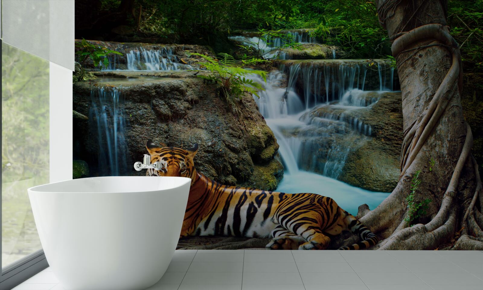 Fototapet am petrecut timp la o cascadă din pădure