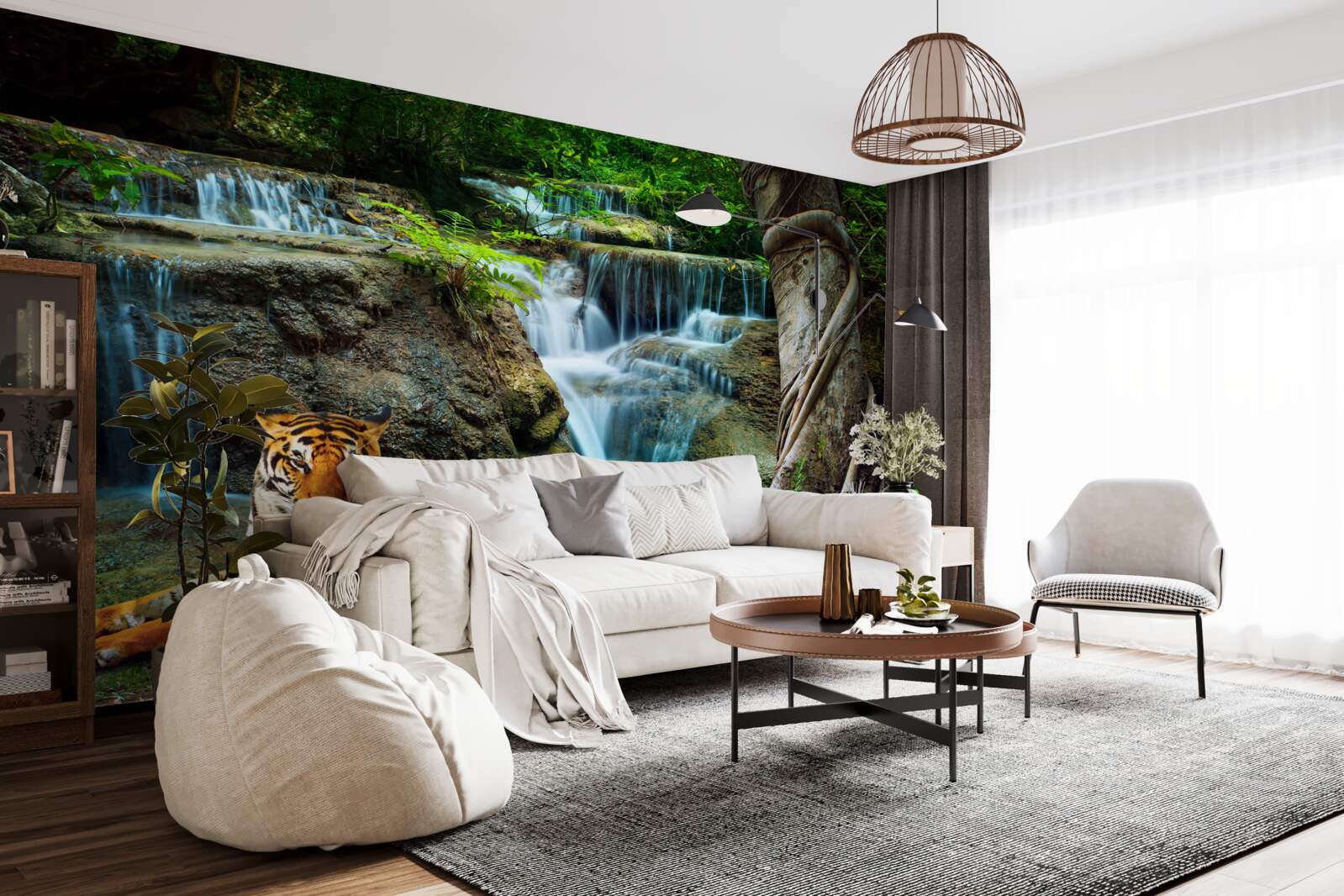 Fototapet am petrecut timp la o cascadă din pădure