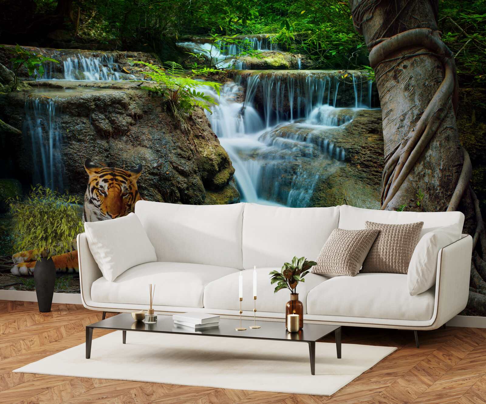 Fototapet am petrecut timp la o cascadă din pădure