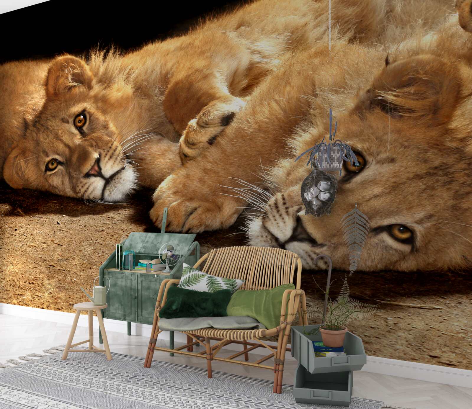 Fototapet leii tineri se joacă pe pământ