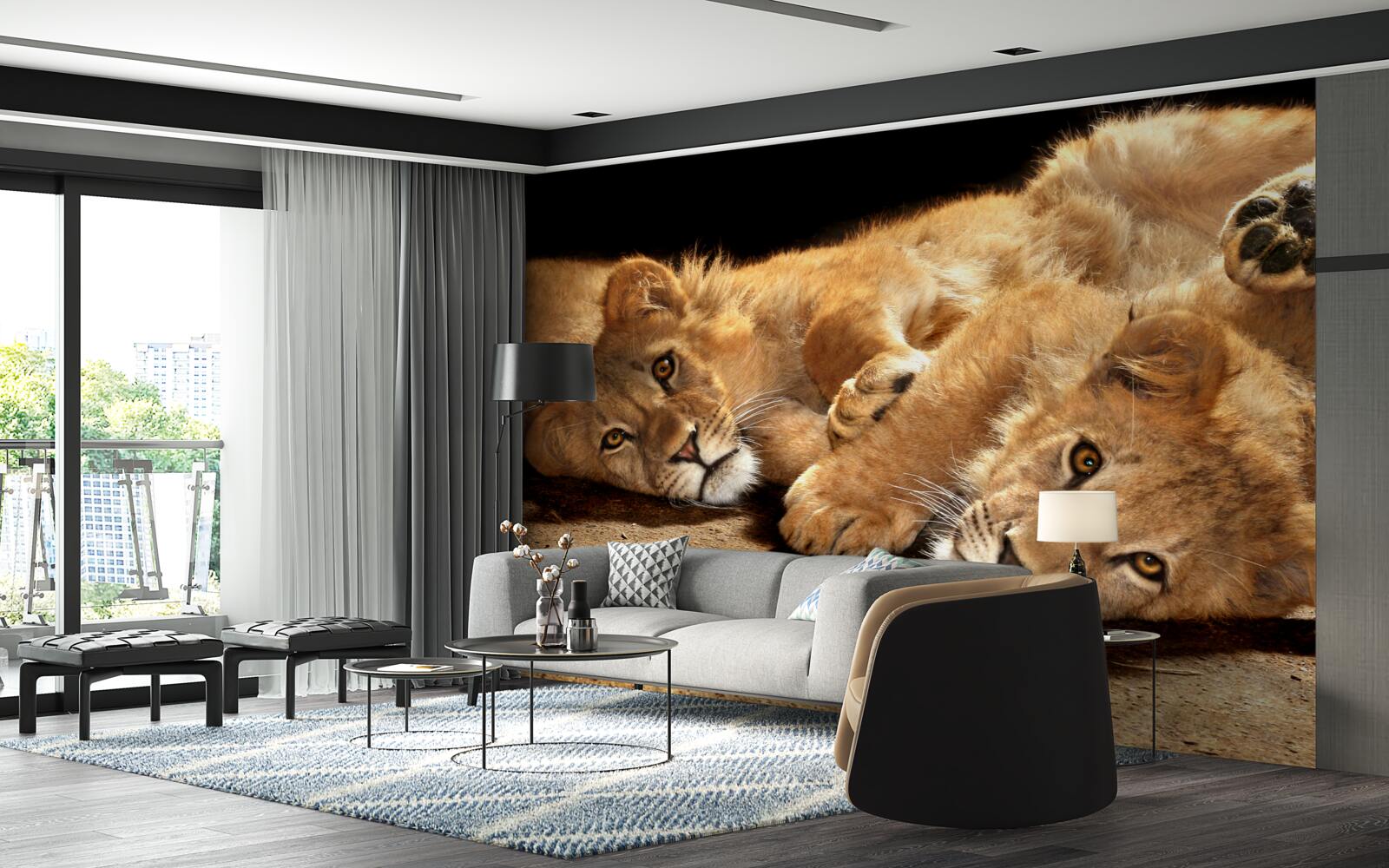 Fototapet leii tineri se joacă pe pământ