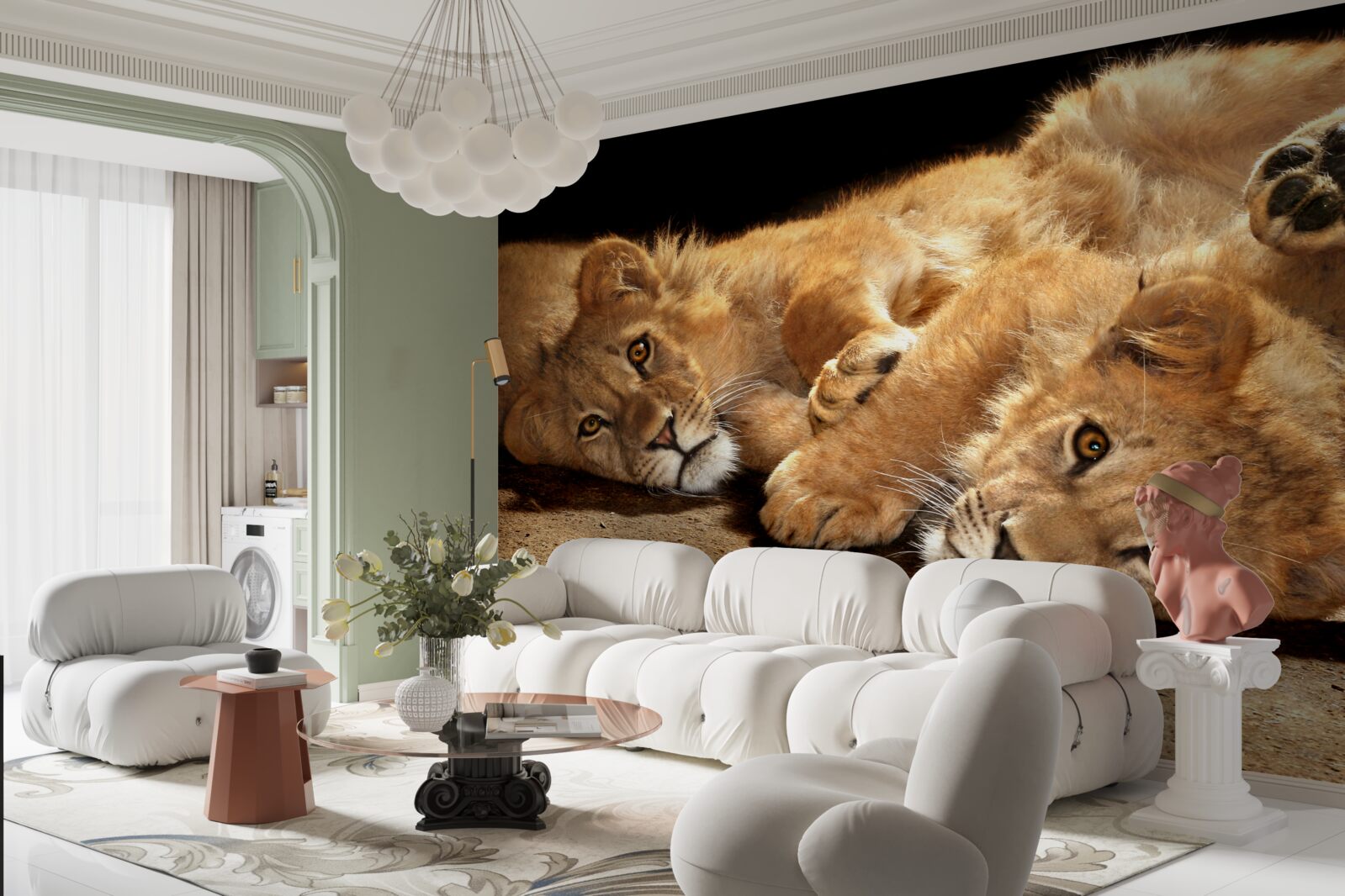 Fototapet leii tineri se joacă pe pământ