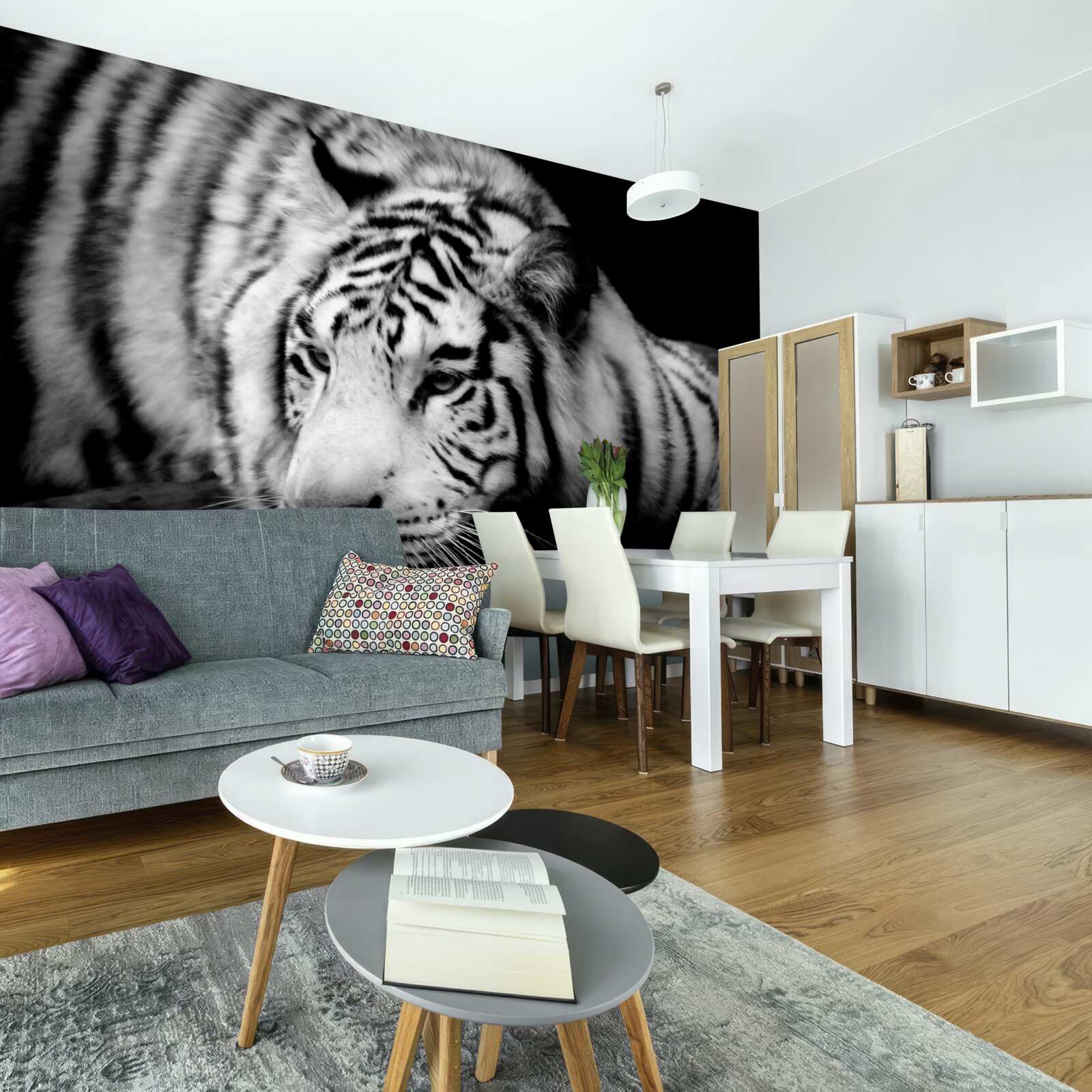 Fototapet tigru negru și alb drăguț