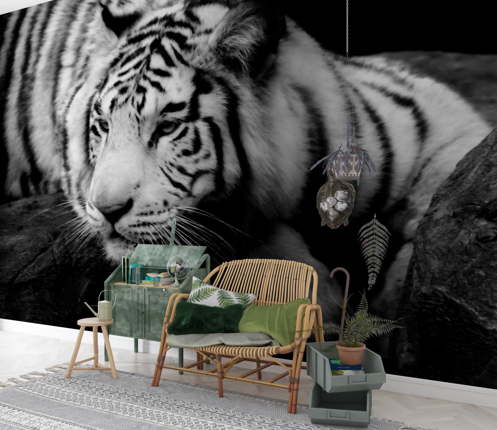 Fototapet tigru negru și alb drăguț