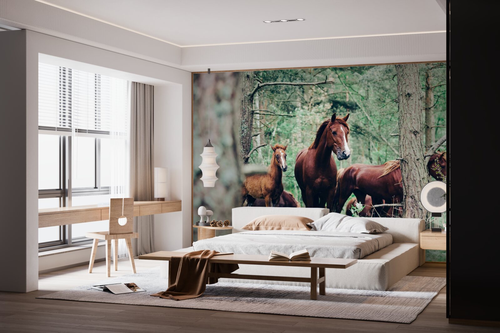 Fototapet cai plimbare în pădure în primăvară