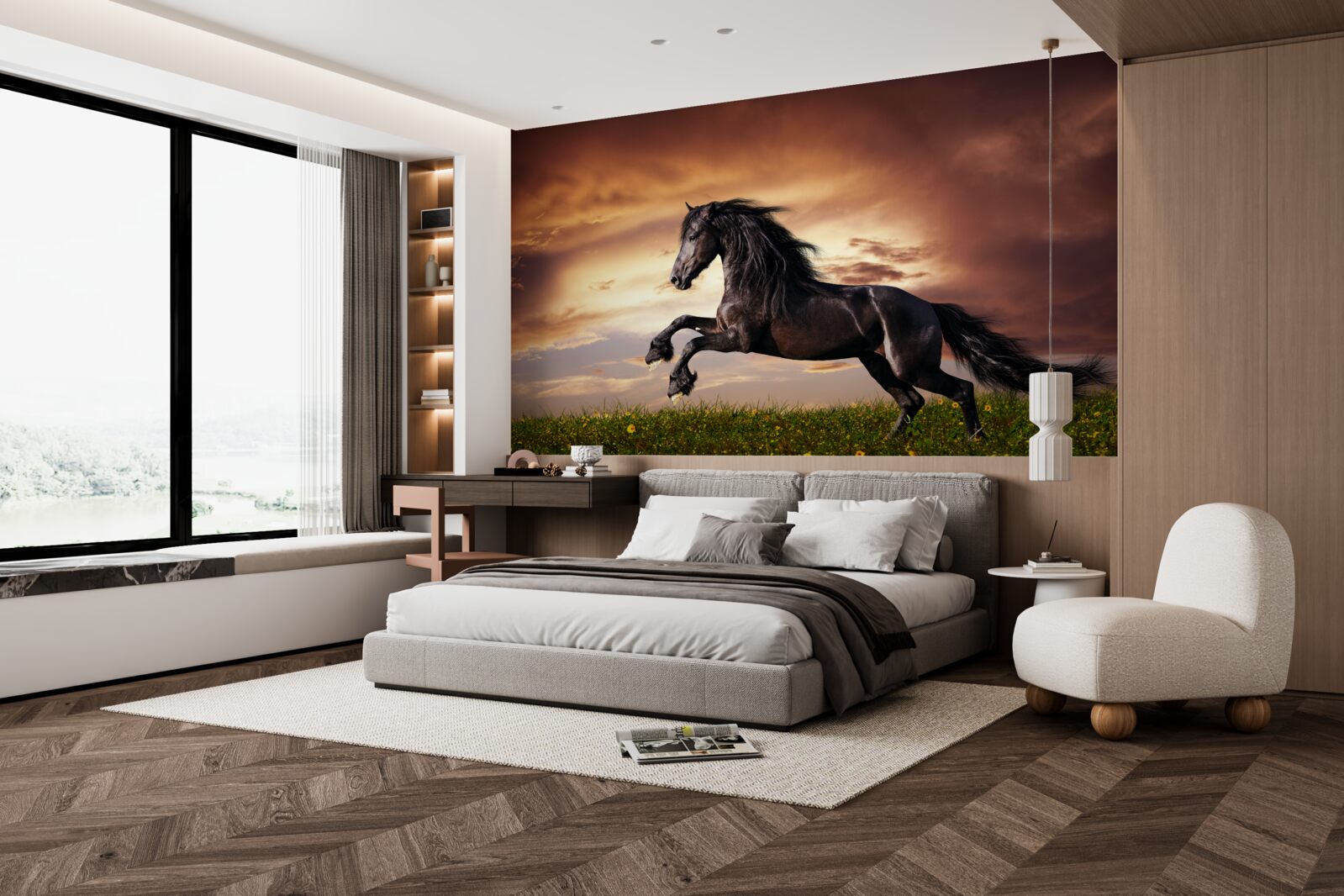 Fototapet cal puternic sărind pe iarbă verde