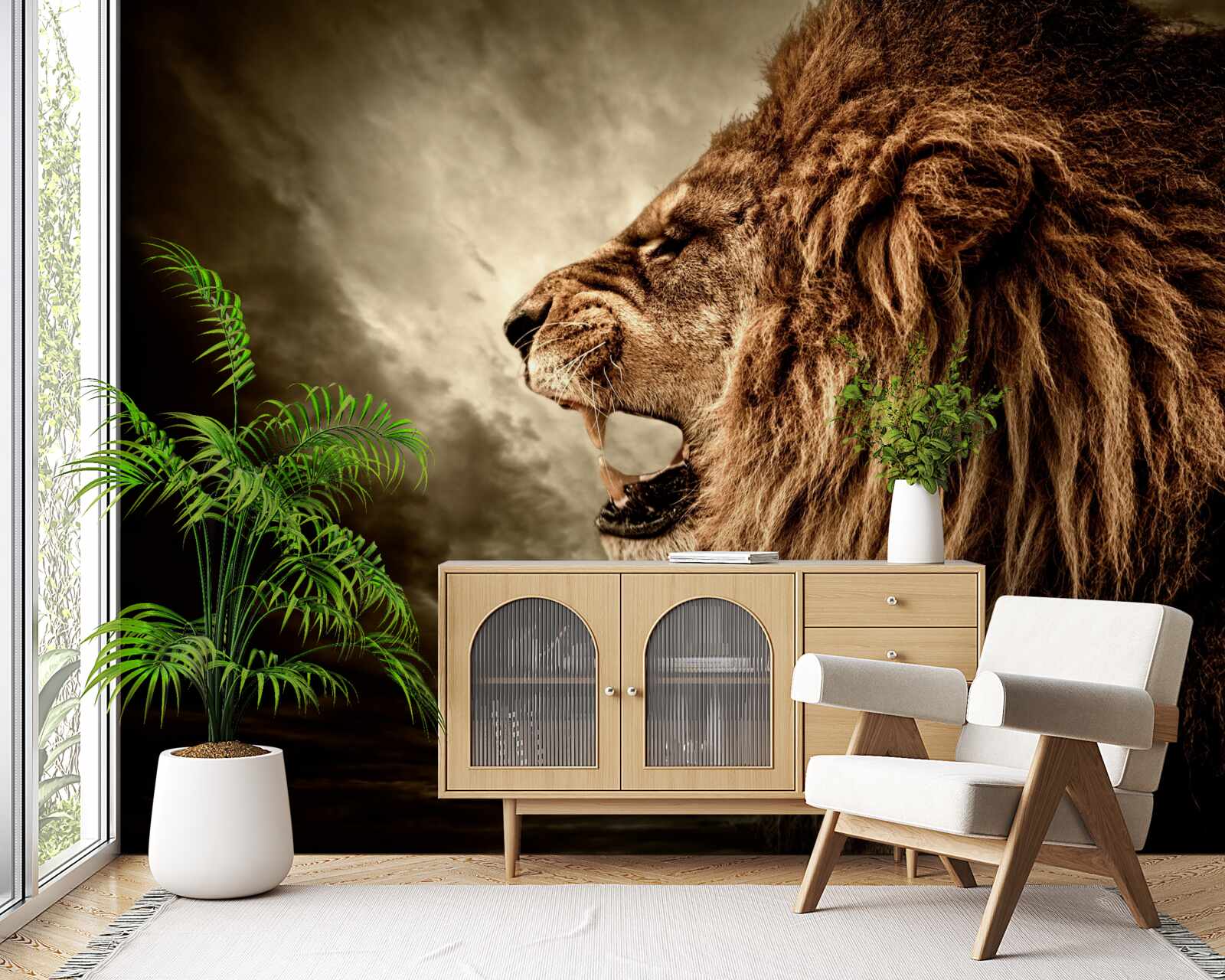 Fototapet tunetul amenințător al răgetului unui leu