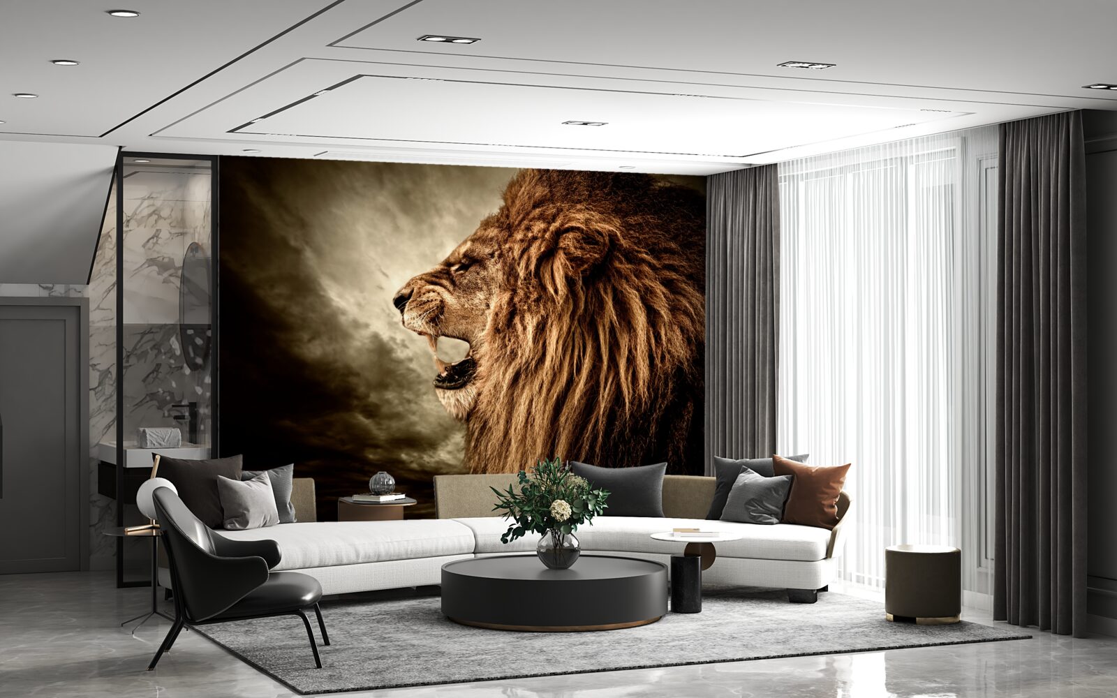 Fototapet tunetul amenințător al răgetului unui leu