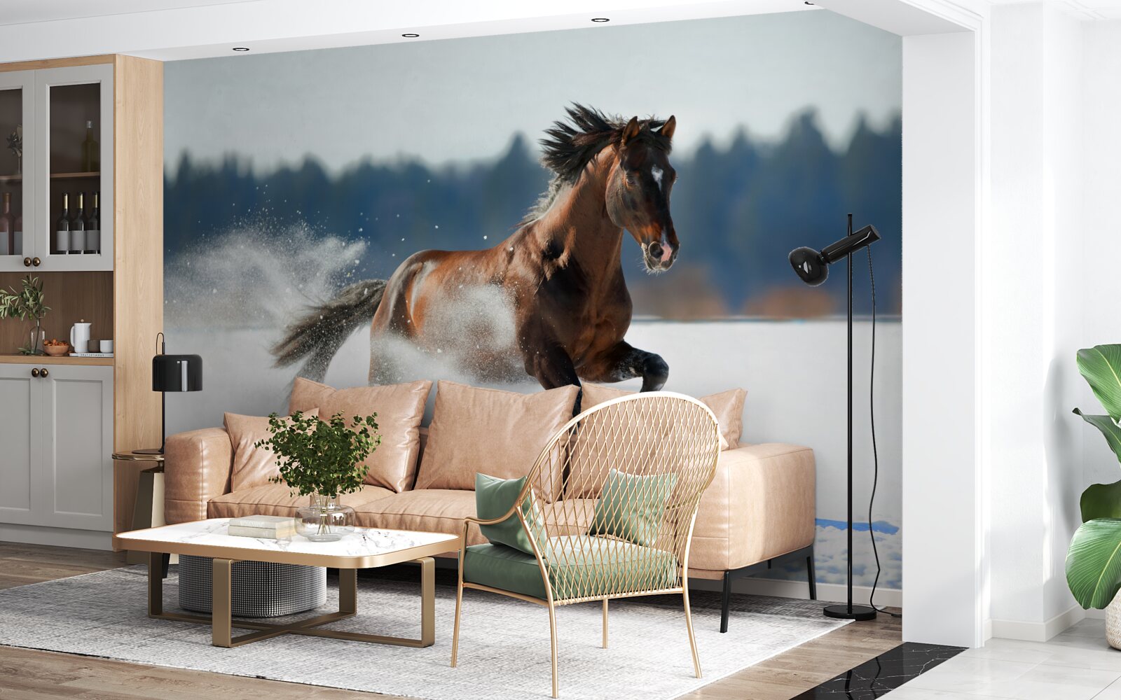 Fototapet un cal galopează prin zăpadă