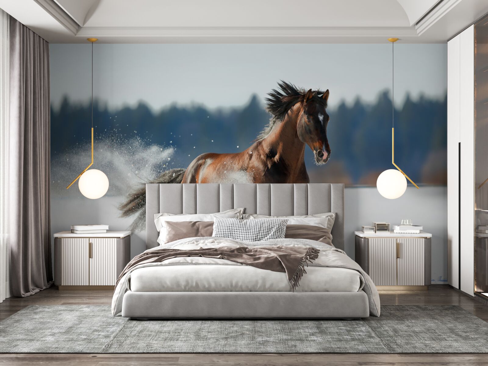 Fototapet un cal galopează prin zăpadă