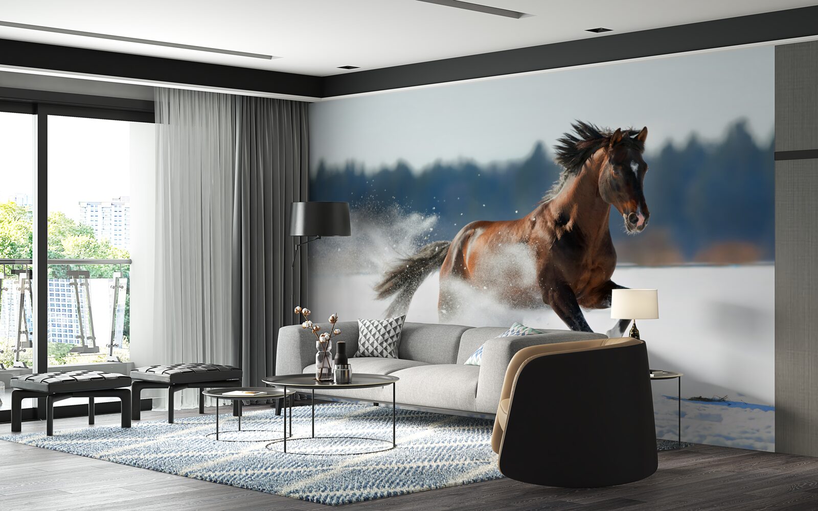 Fototapet un cal galopează prin zăpadă