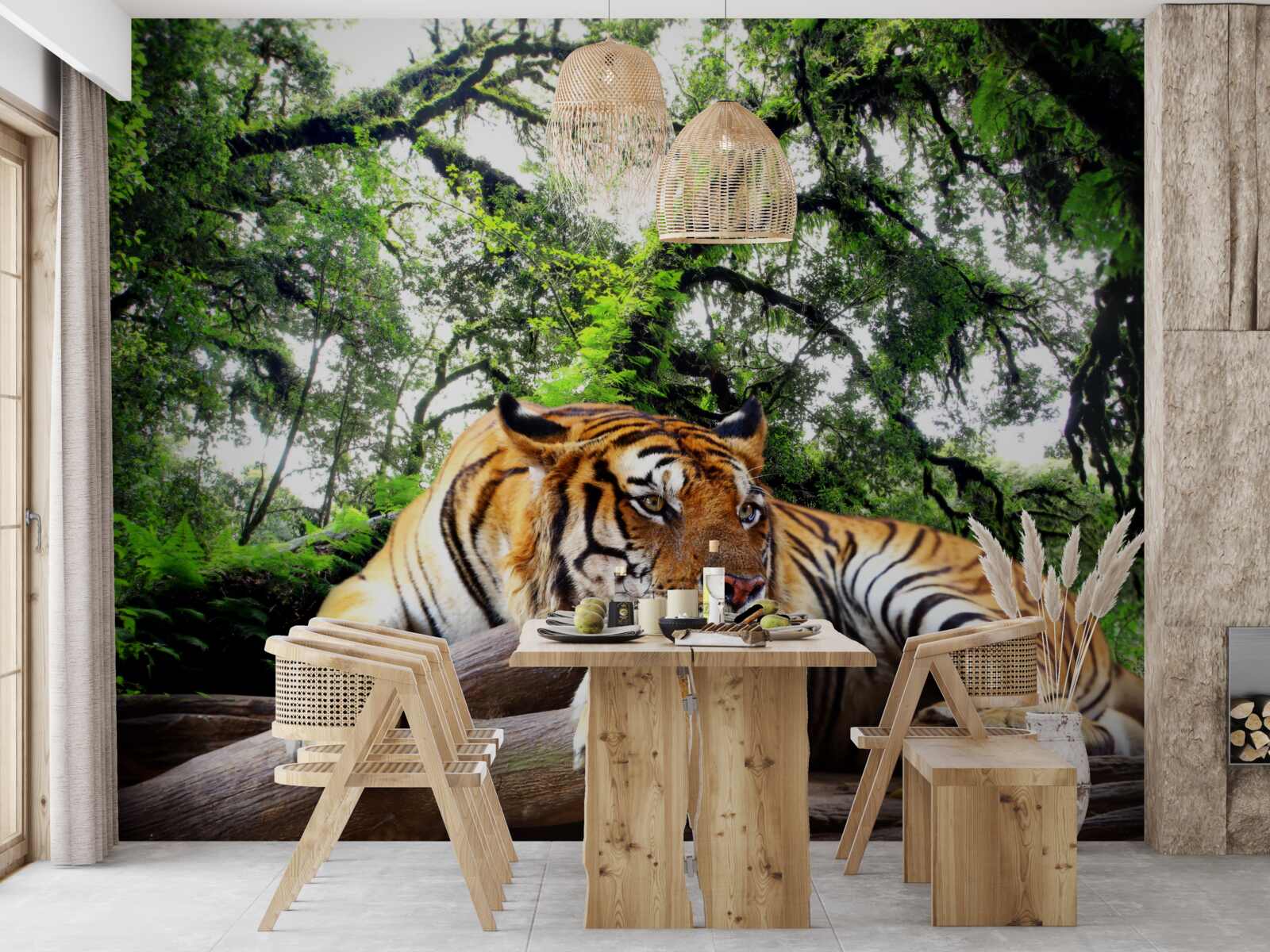 Fototapet tigrul se odihnește într-o junglă tropicală sălbatică