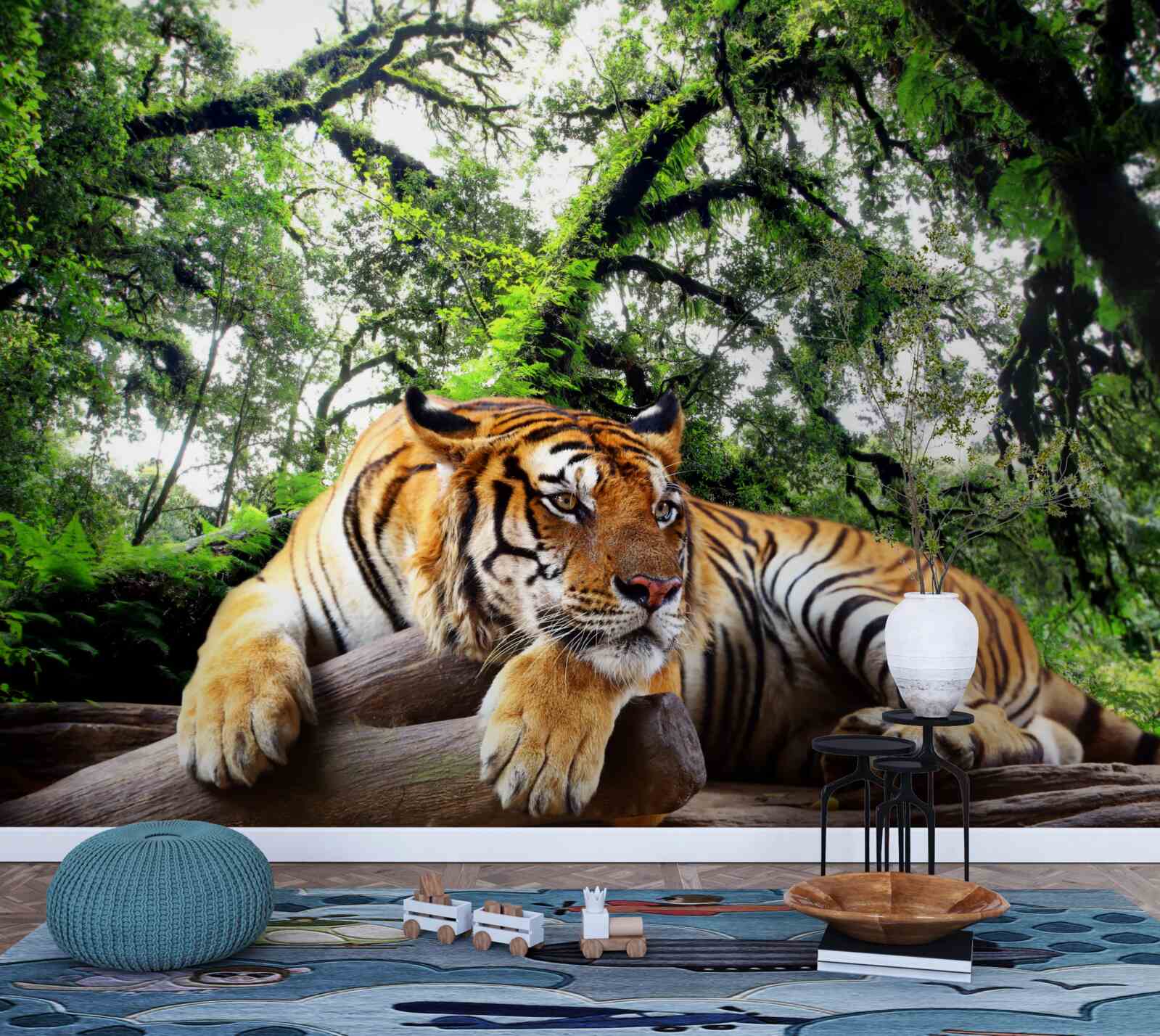 Fototapet tigrul se odihnește într-o junglă tropicală sălbatică