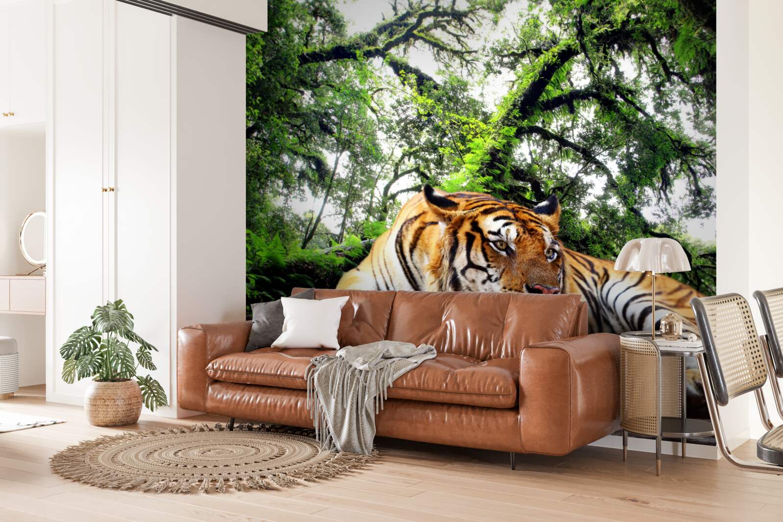 Fototapet tigrul se odihnește într-o junglă tropicală sălbatică