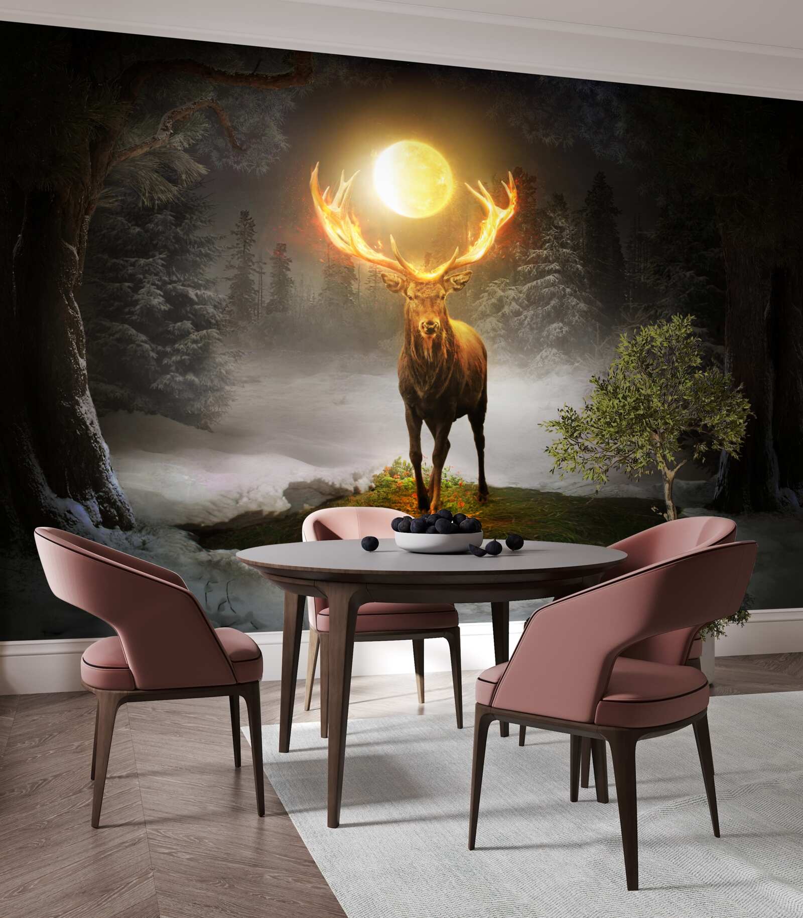 Fototapet cerb energic și tovarăș de pădure auriu