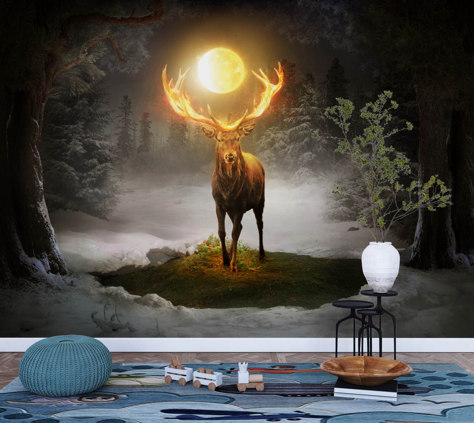 Fototapet cerb energic și tovarăș de pădure auriu