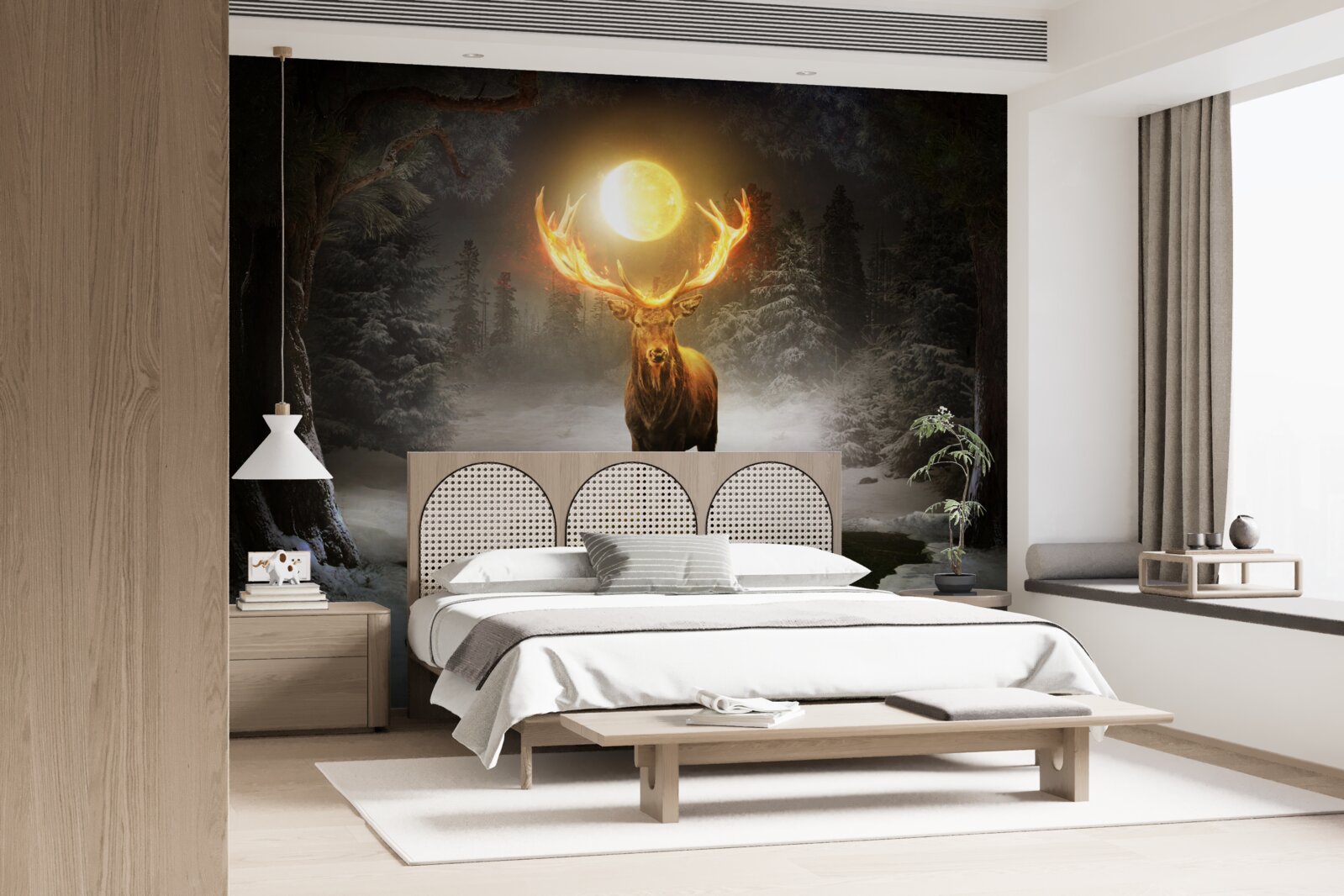 Fototapet cerb energic și tovarăș de pădure auriu