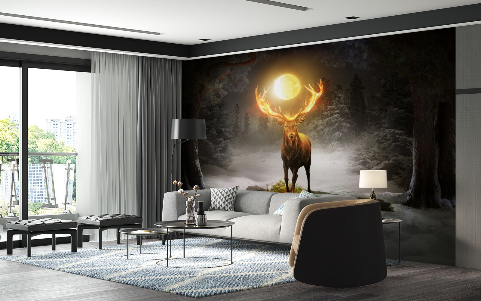 Fototapet cerb energic și tovarăș de pădure auriu