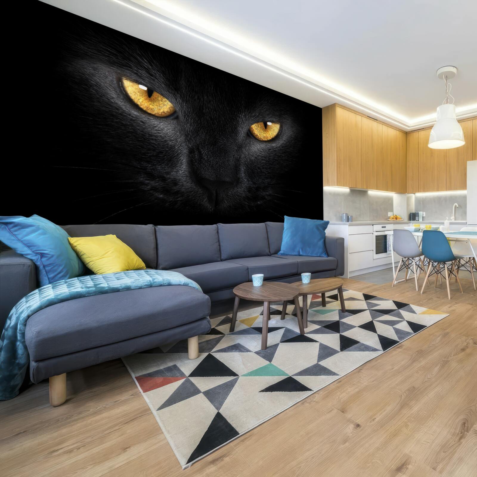 Fototapet privirea pătrunzătoare a unei pisici negre