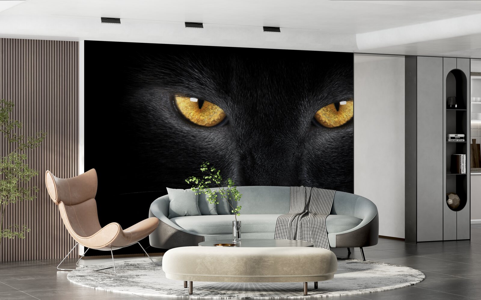 Fototapet privirea pătrunzătoare a unei pisici negre