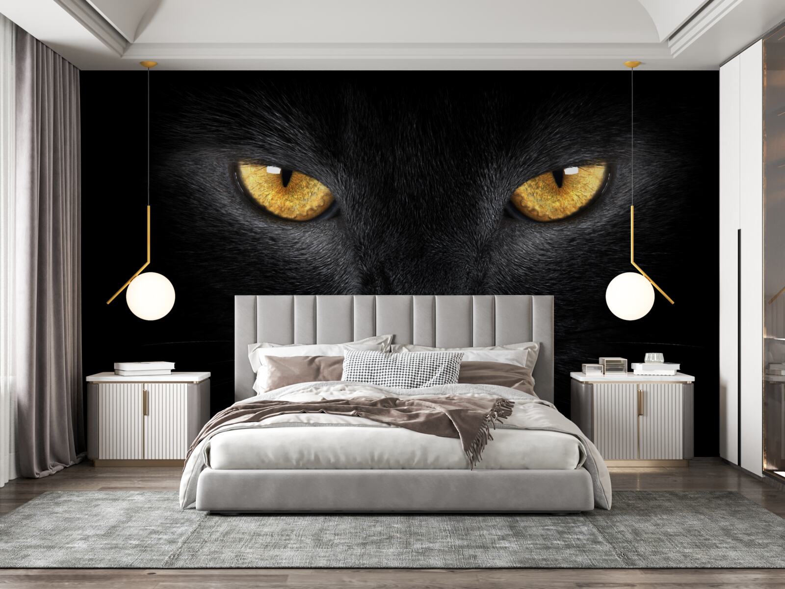 Fototapet privirea pătrunzătoare a unei pisici negre