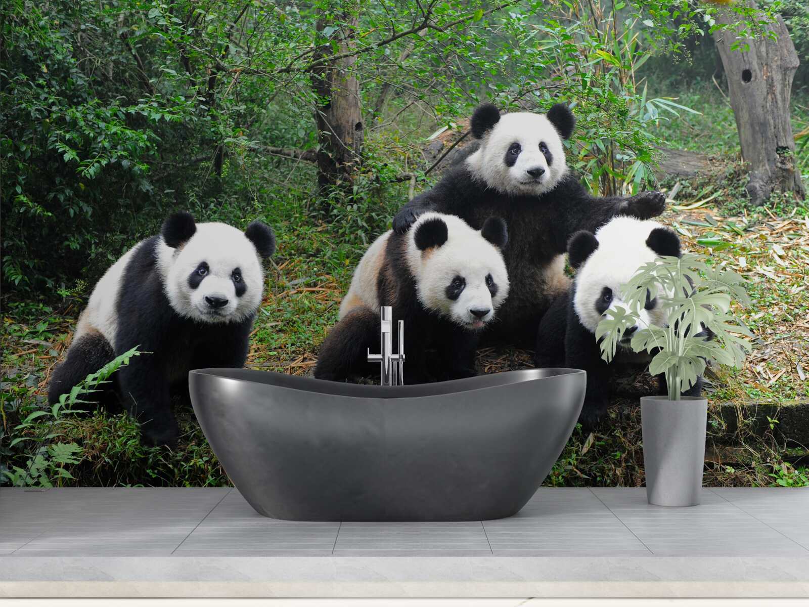 Fototapet o familie odihnitoare de panda adorabili